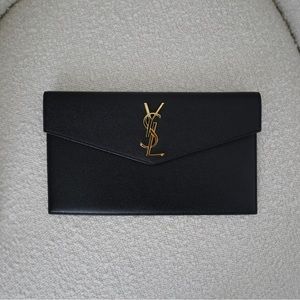Saint Laurent Black “Uptown” Medium Textured Leather Pouch